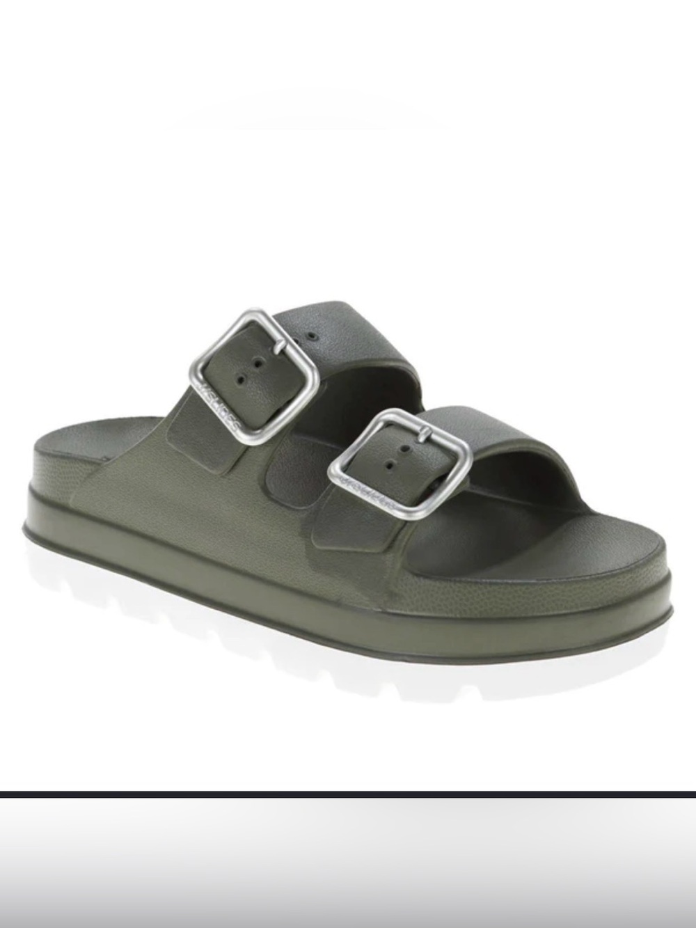 J Slides Olive Dual-Buckle Slide with Silver Buckles